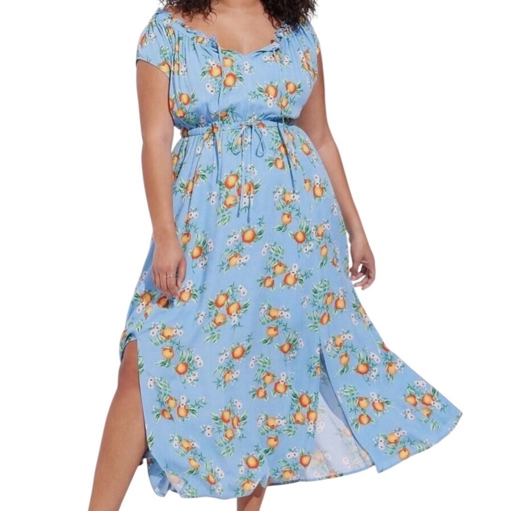 Torrid Maxi Textured Woven Double Slit Dress Orange Groves Blue NWT Size 2 18/20 - Picture 6 of 6